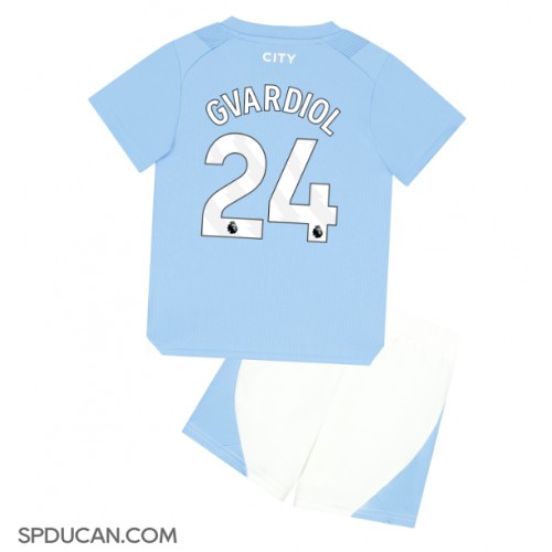 Dječji Nogometni Dres Manchester City Josko Gvardiol #24 Domaci 2023-24 Kratak Rukav (+ Kratke hlače)